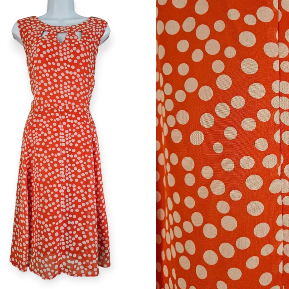 NWOT Voir Voir orange white polka dot cut out fit & flare dress Womens 12